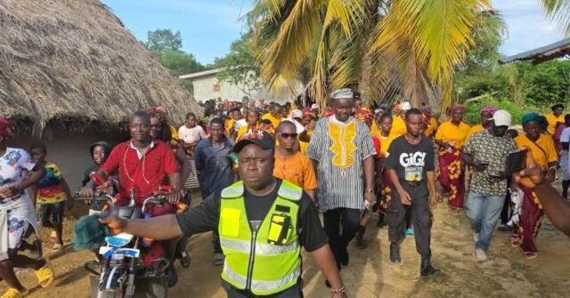 Rep. Foday Fahnbulleh among his constituents in Fuama District, Bong County