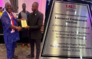 Eminent Wettee Honored in Canada for Championing Dual Citizenship for Liberians in the Diaspora