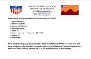 LFA Bong Sub-Association Unveils 2025/2026 3rd Division League Fixtures