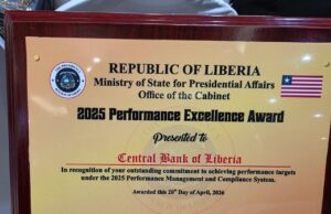 Central Bank of Liberia Honored with 2025 Performance Excellence Award