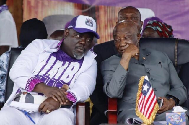 President Boakai and Deputy House Speaker Thomas Fallah in tete a tete during the groundbreaking and launch of NIMBO
