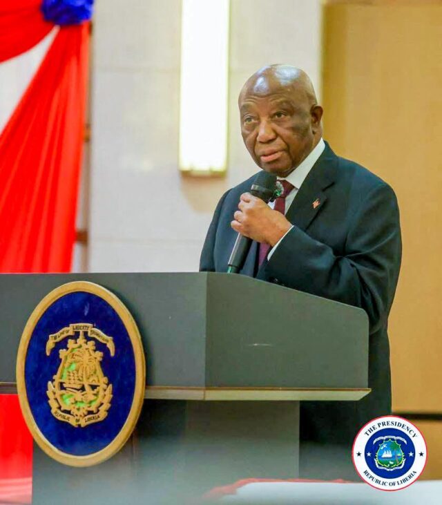 President Boakai speaking at the National Prayer Breakfast Monday held at the Ellen Johnson Sirleaf Ministerial Complex