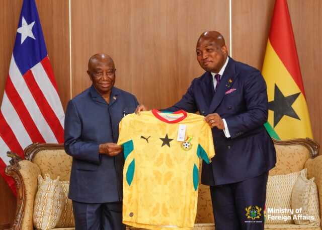 President Boakai was given a jersey of the Ghanian national football team, The Black Stars