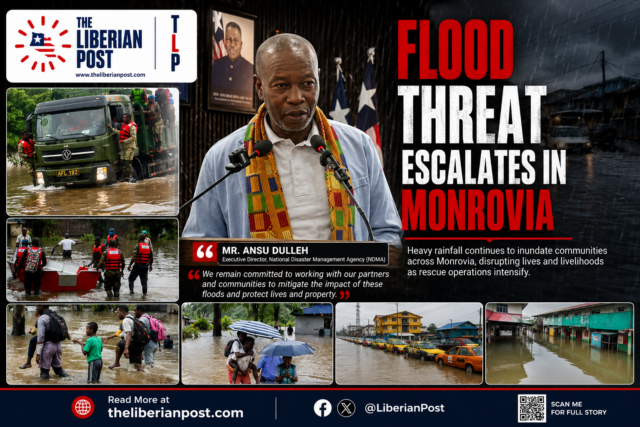 Graphic of various scenes of flooded areas in Monrovia and Mr. Ansu Dulleh, head of NDMA