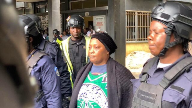 Former Vice President Jewel Howard Taylor being escorted to the Monrovia Central Prison